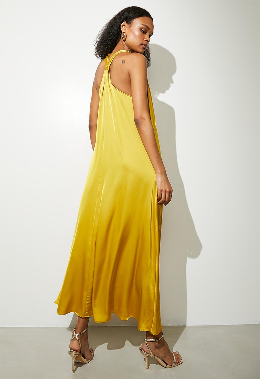 VELVET - Maxi trapeze with back tie detail - yellow