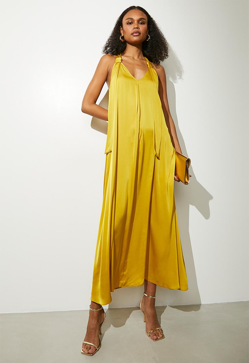 VELVET - Maxi trapeze with back tie detail - yellow