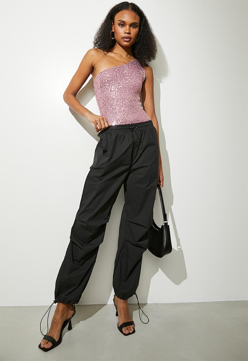 VELVET - Bling asymmetrical bodysuit - deep mauve