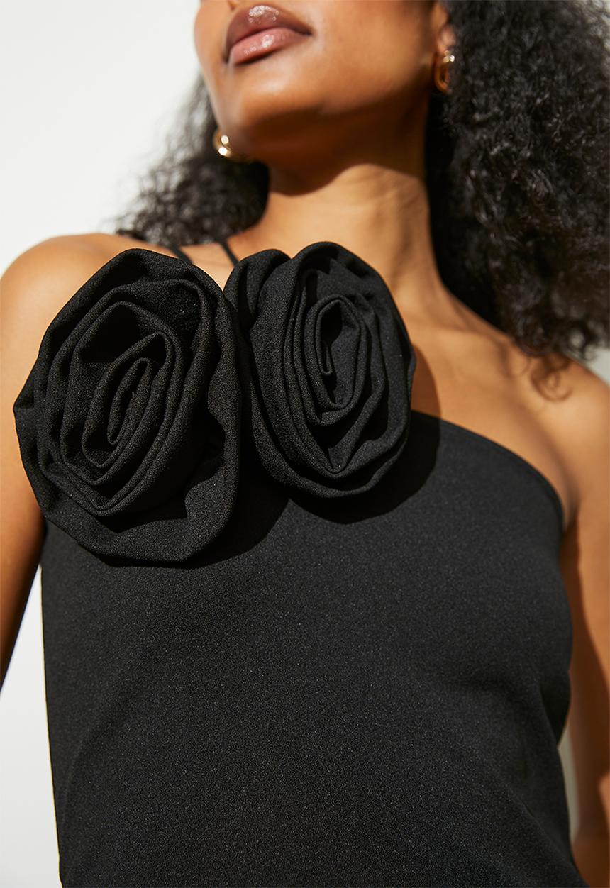 VELVET - Asym maxi corsage dress - black