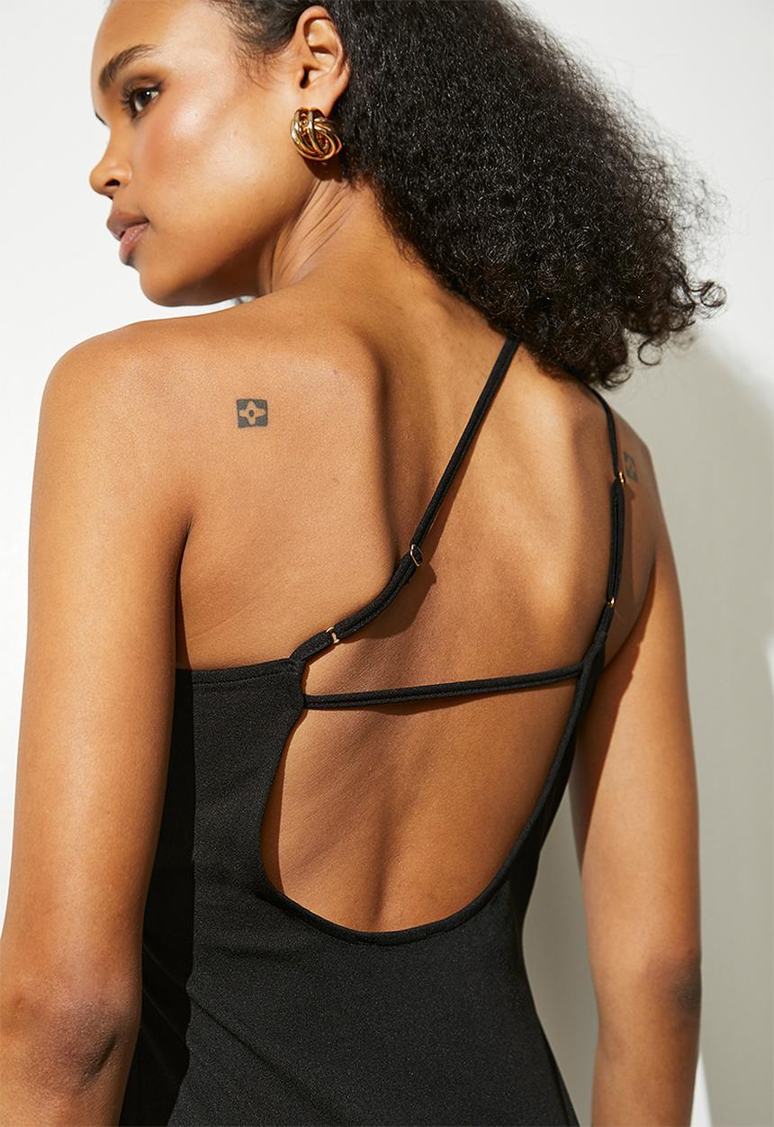 VELVET - Asym maxi corsage dress - black