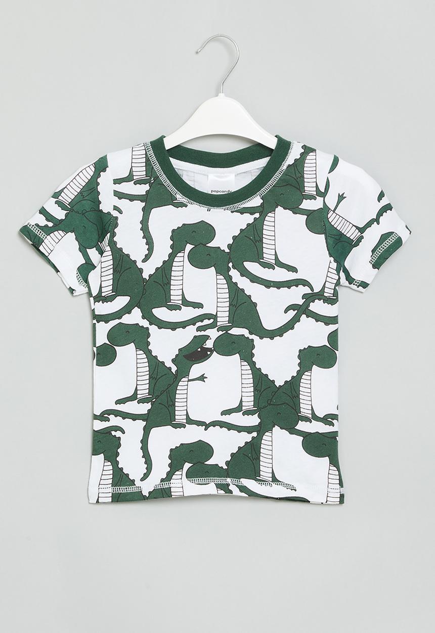 Pop Candy - Printed tee - dark green & white
