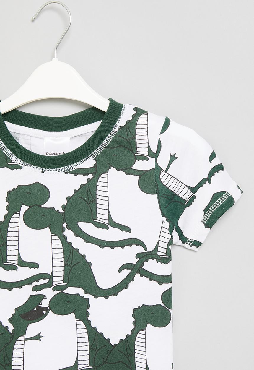 Pop Candy - Printed tee - dark green & white