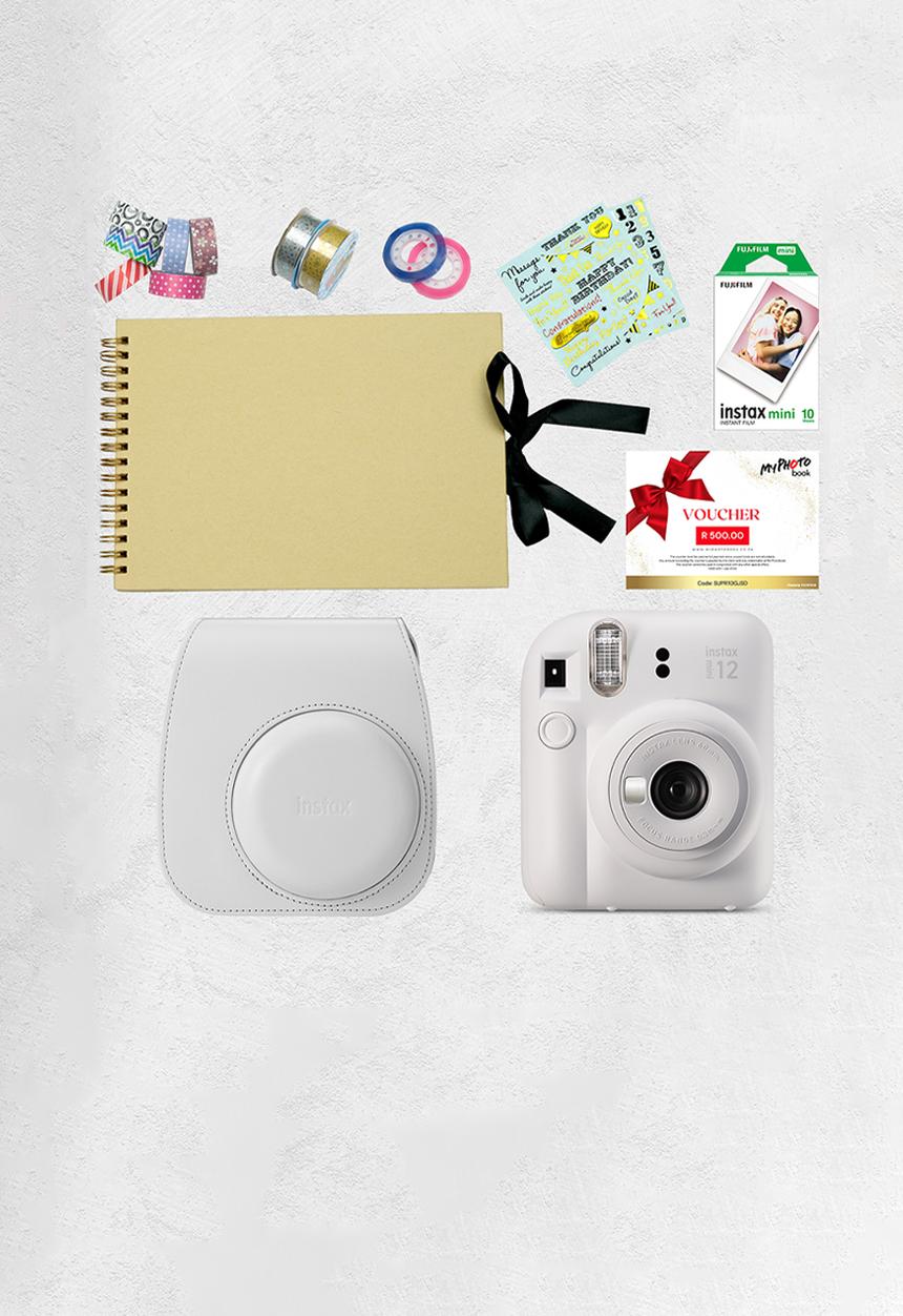 Fujifilm - Instax Cam Mini 12 Document Your Instax + Voucher - Clay White