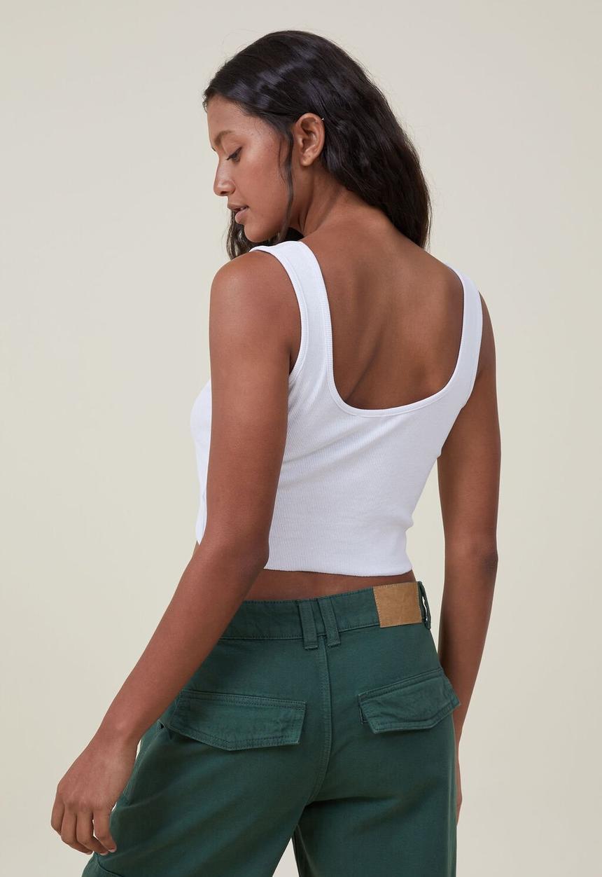 Cotton On - The one organic rib crop tank - white