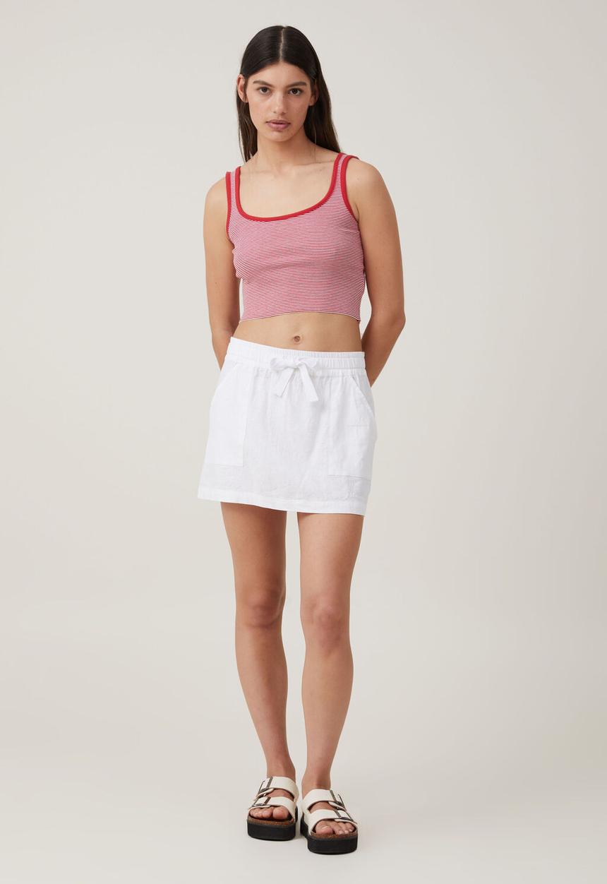 Cotton On - The one organic rib crop tank - mini stripe summer red & white