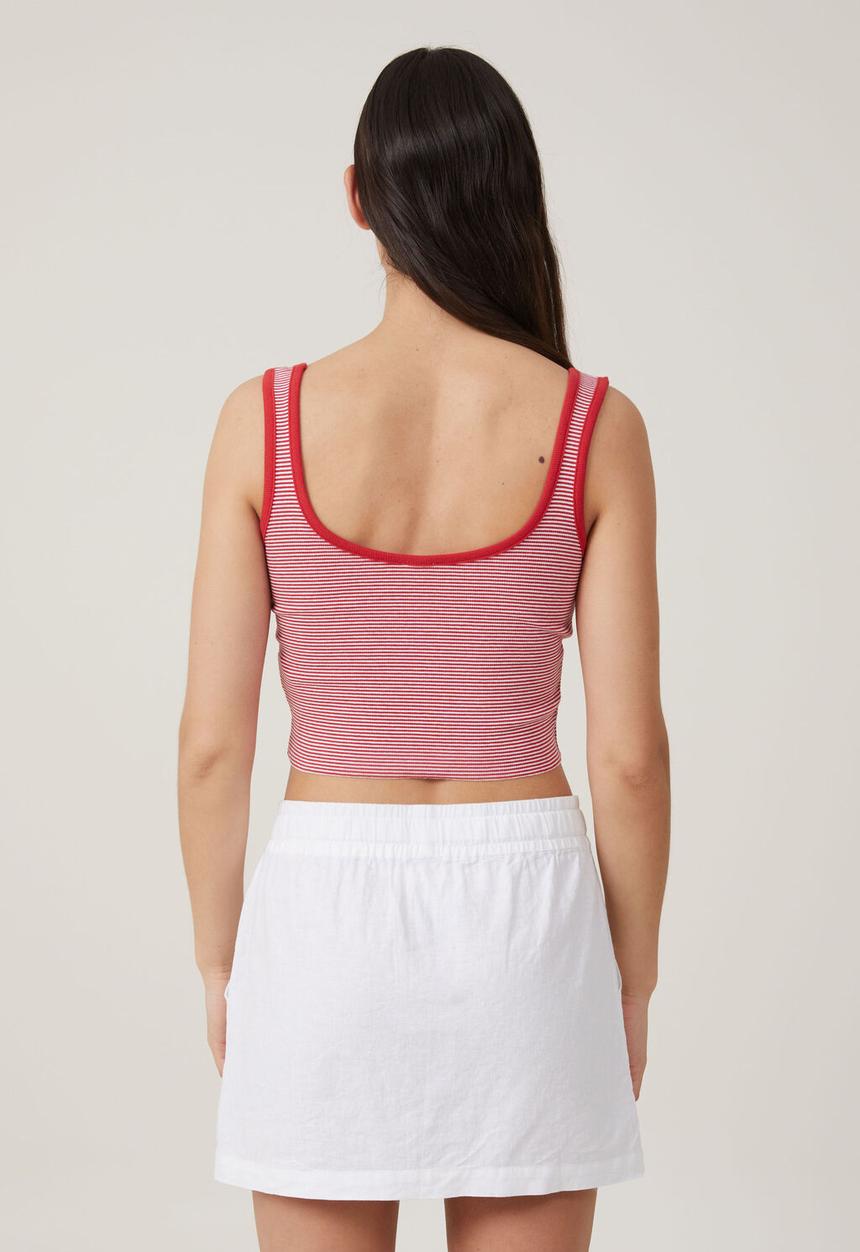 Cotton On - The one organic rib crop tank - mini stripe summer red & white