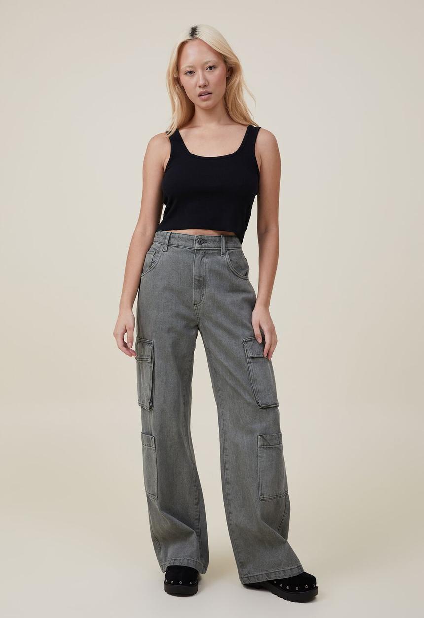 Cotton On - The one organic rib crop tank - black