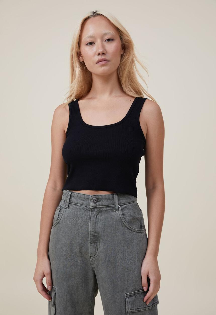 Cotton On - The one organic rib crop tank - black