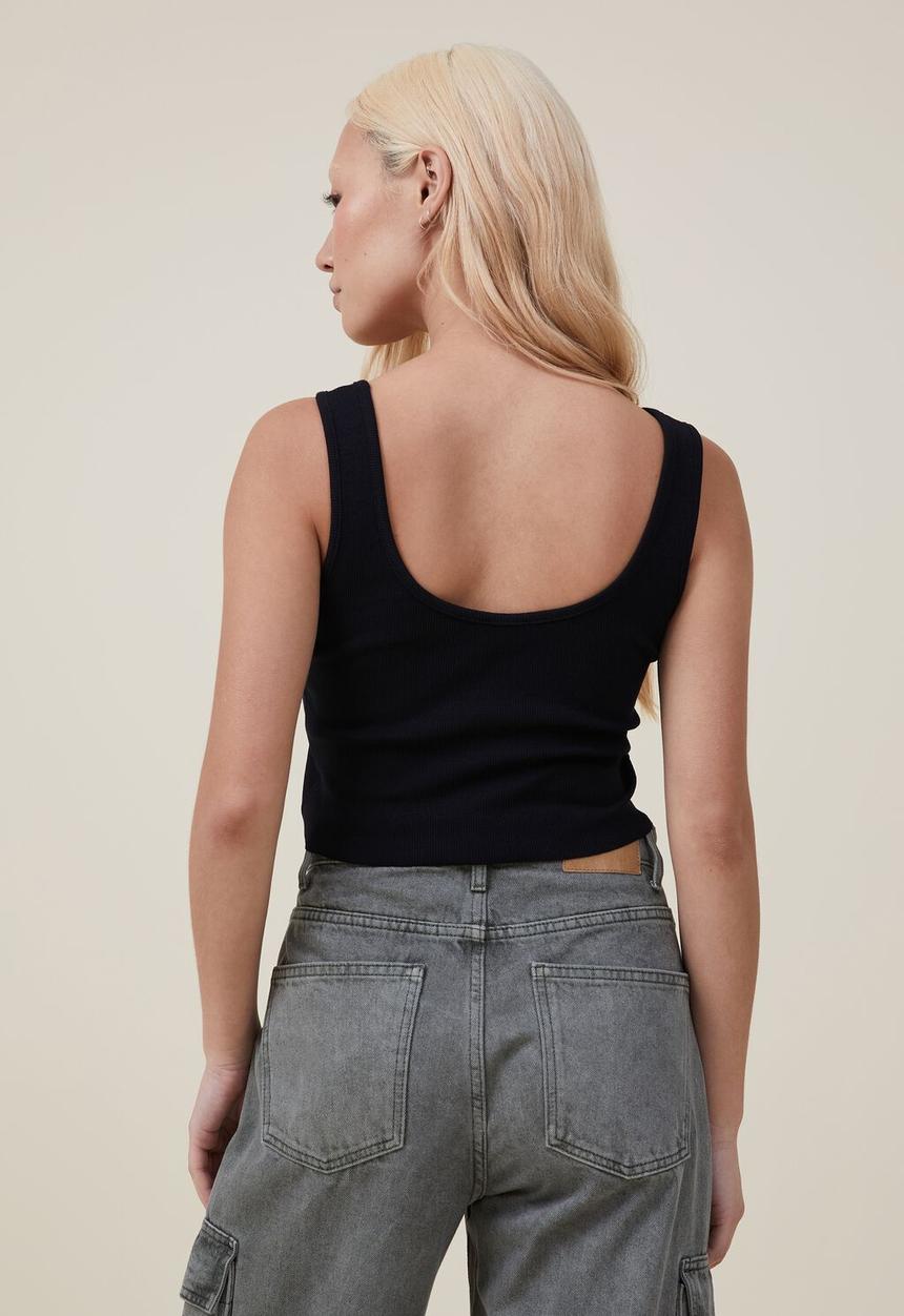 Cotton On - The one organic rib crop tank - black
