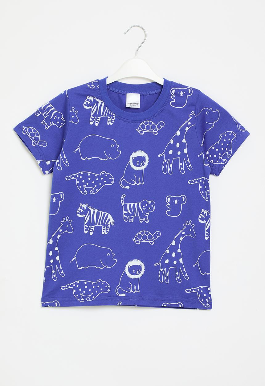 Pop Candy - Printed tee - blue wild animals