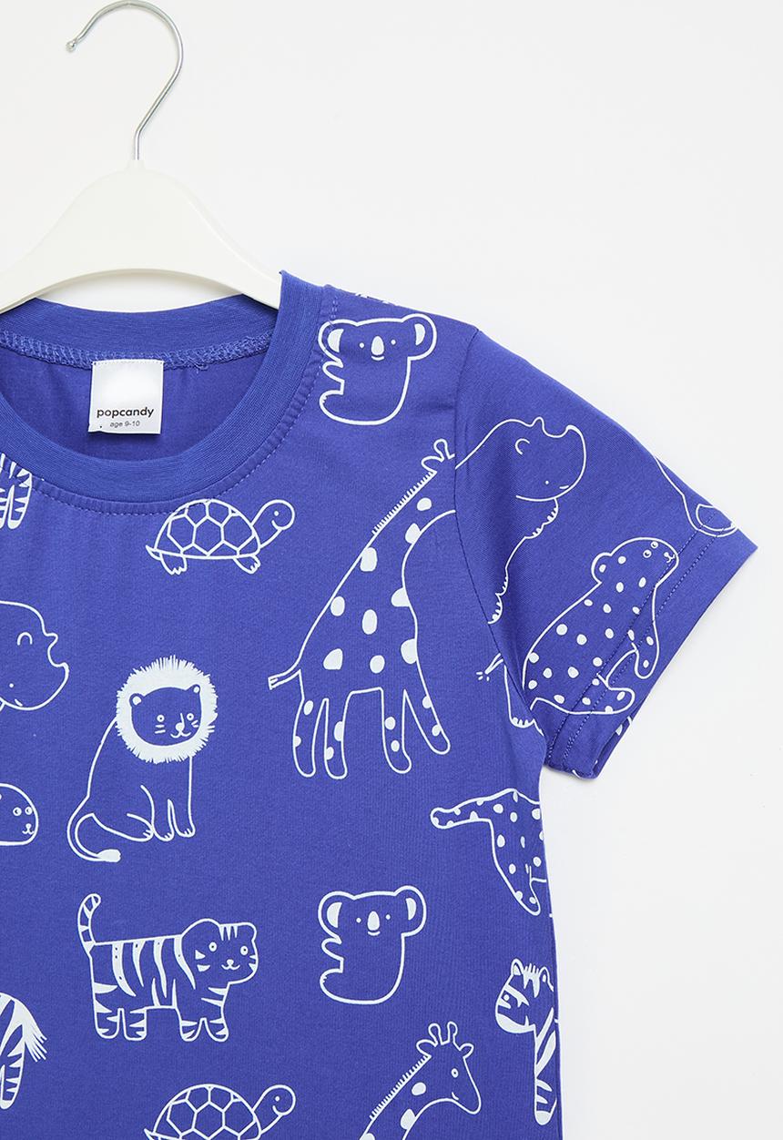 Pop Candy - Printed tee - blue wild animals