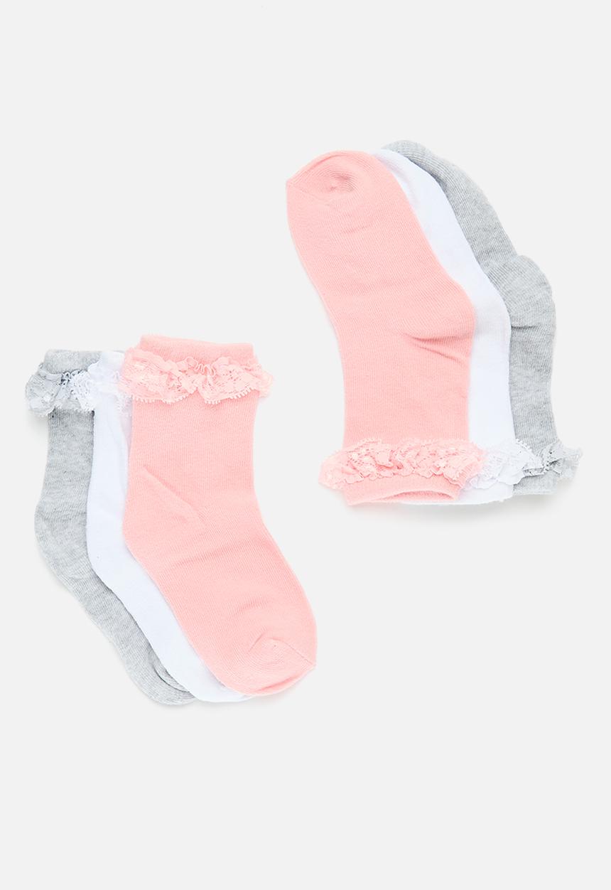 MINOTI - 3 Pack girls sock with lace - pink