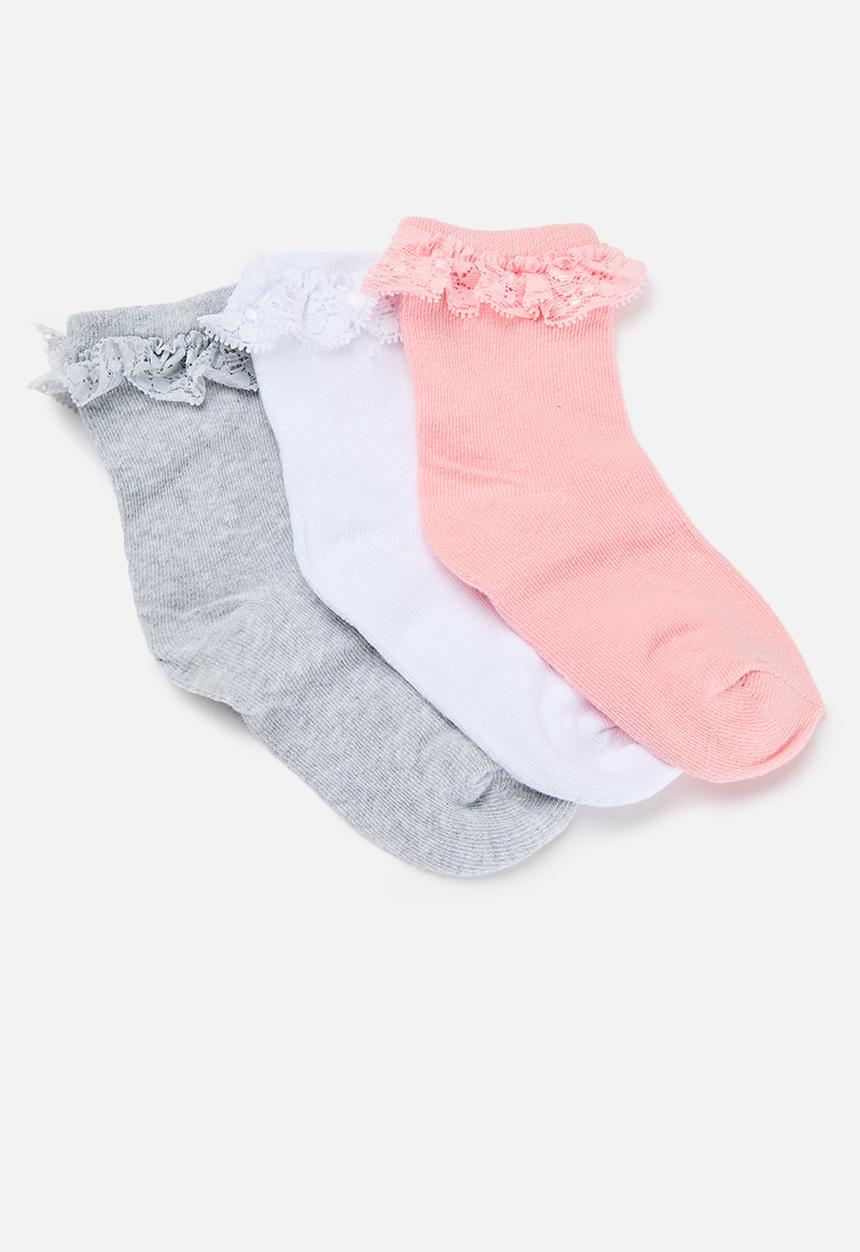 MINOTI - 3 Pack girls sock with lace - pink