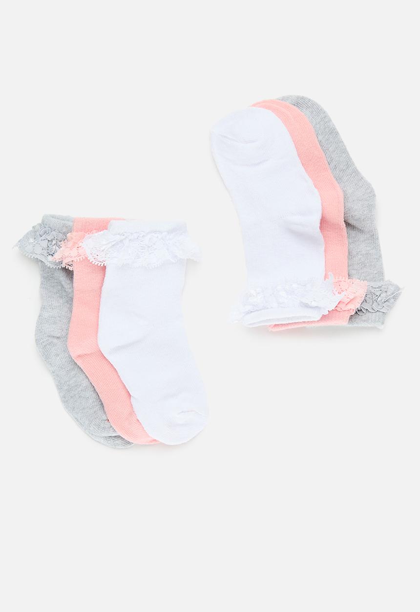 MINOTI - 3 Pack girls sock with lace - pink 