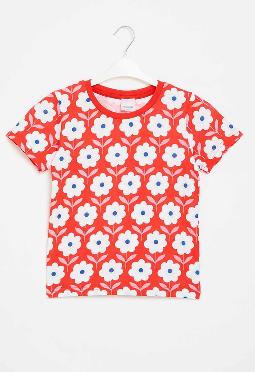 Pop Candy - Floral print tee -red