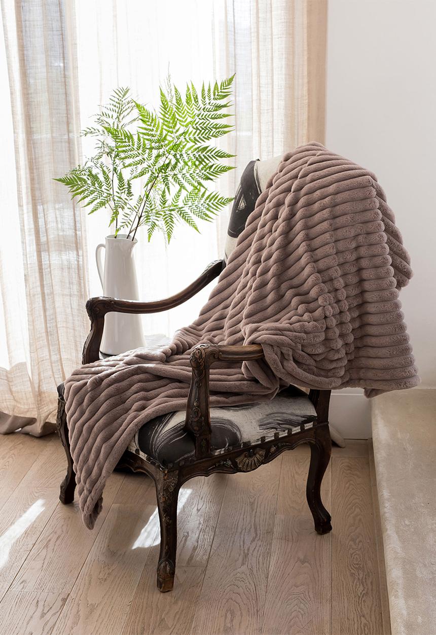 Linen House - Ribbed Faux Fur Throw - Taupe