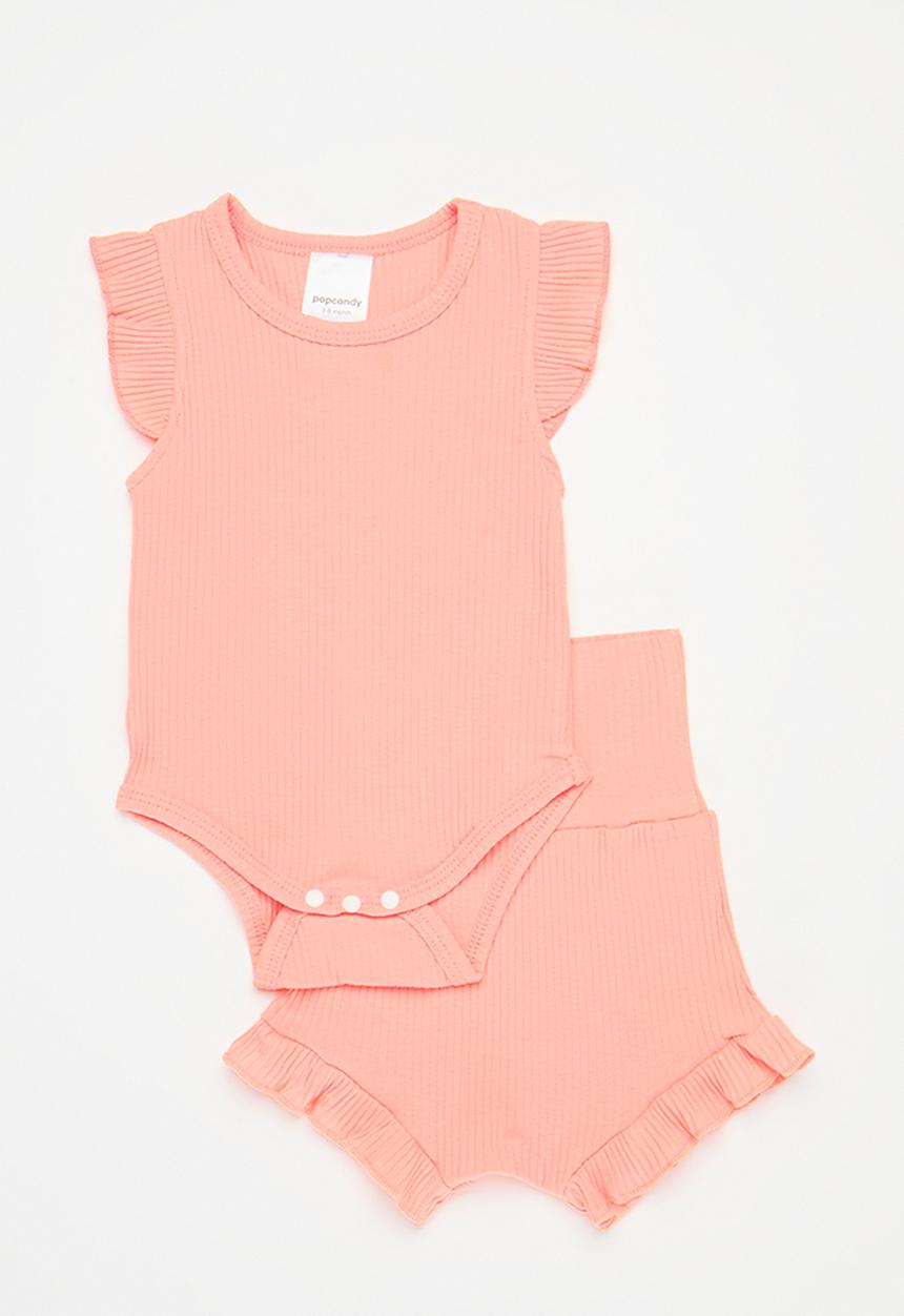 Pop Candy - Ruffle body vest and short set - pink