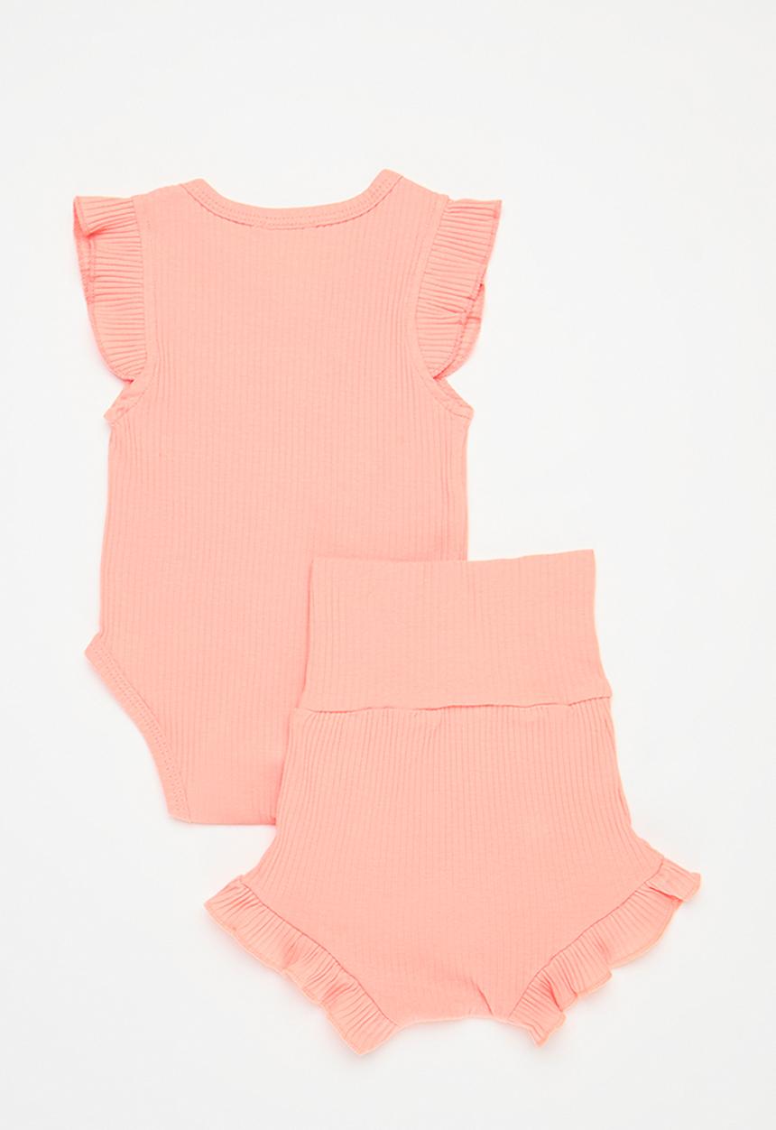 Pop Candy - Ruffle body vest and short set - pink