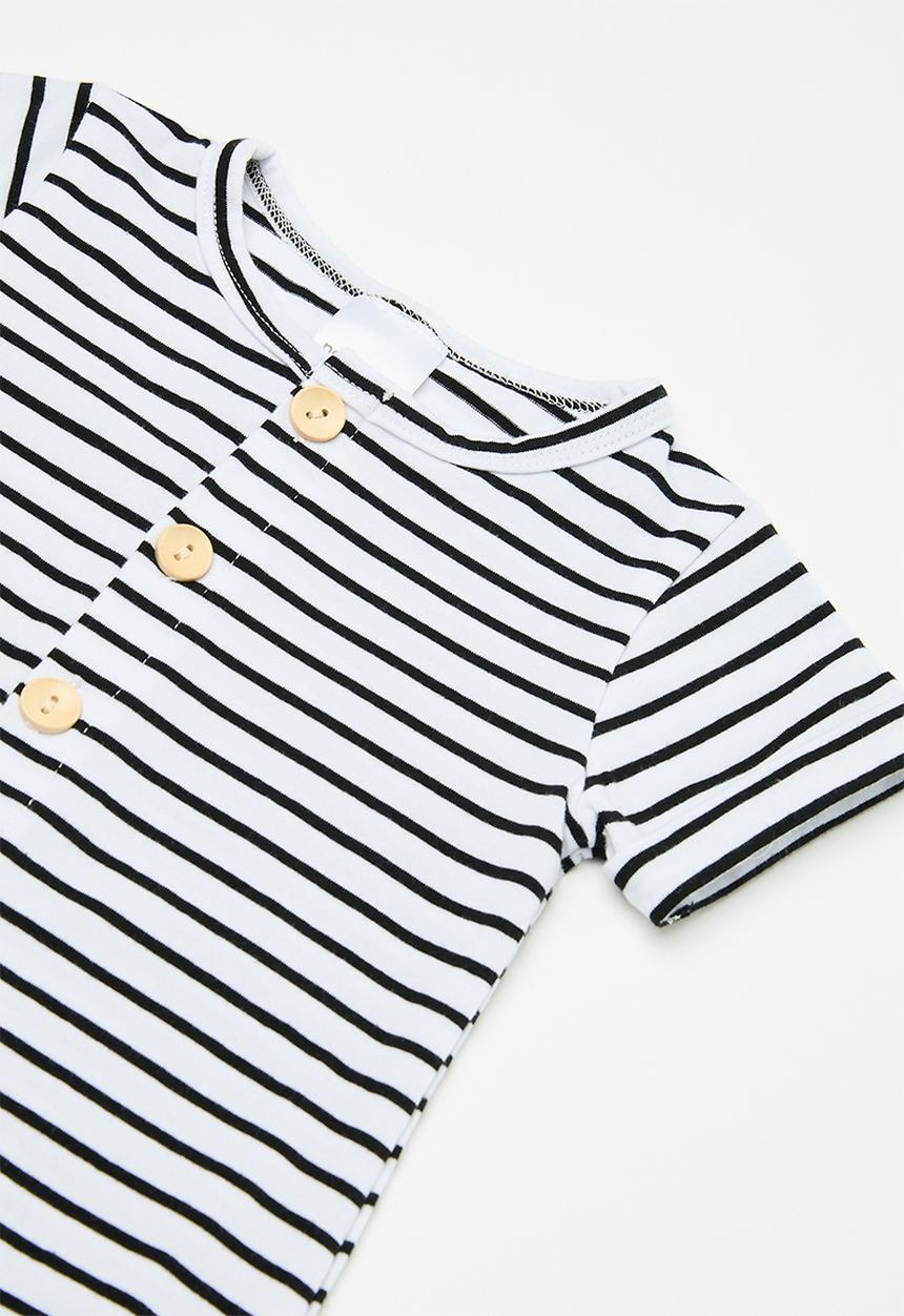 Pop Candy - Baby stripe romper - black and white