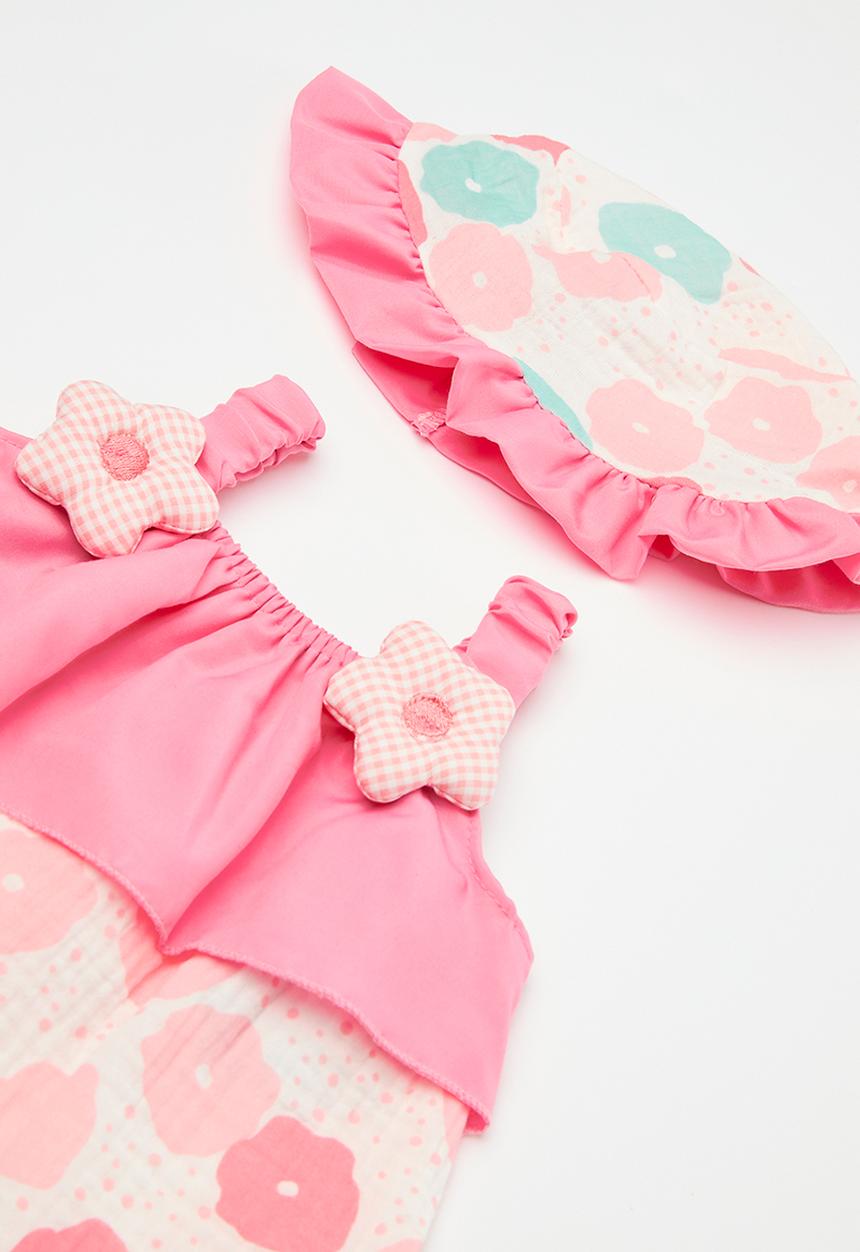 Pop Candy - Baby shoulder tie dress and hat set - pink