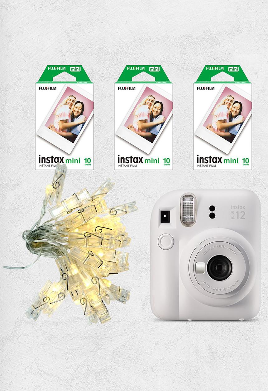 Fujifilm - Instax Cam Mini 12 Light Up Your Instax Kit - Clay White