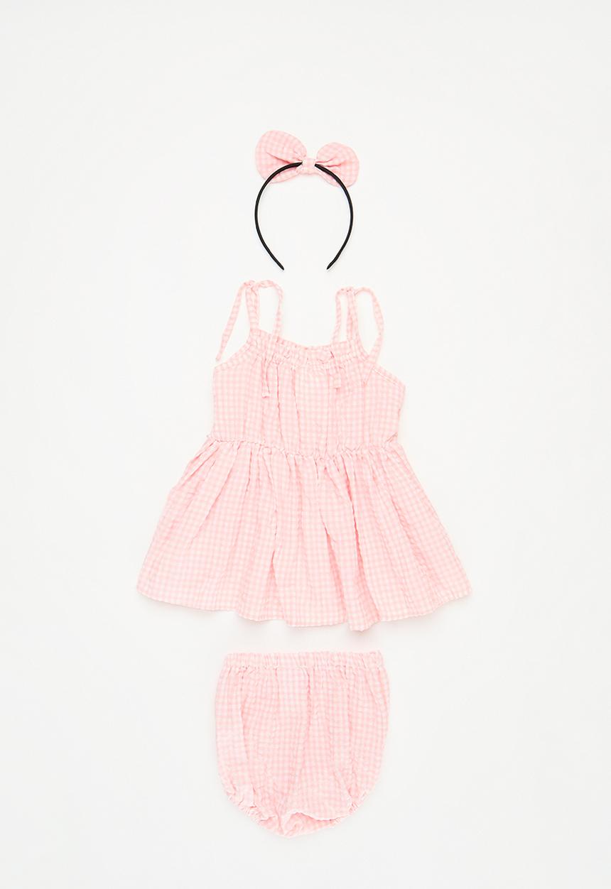 Pop Candy - Baby gingham dress and bloomer set - pink