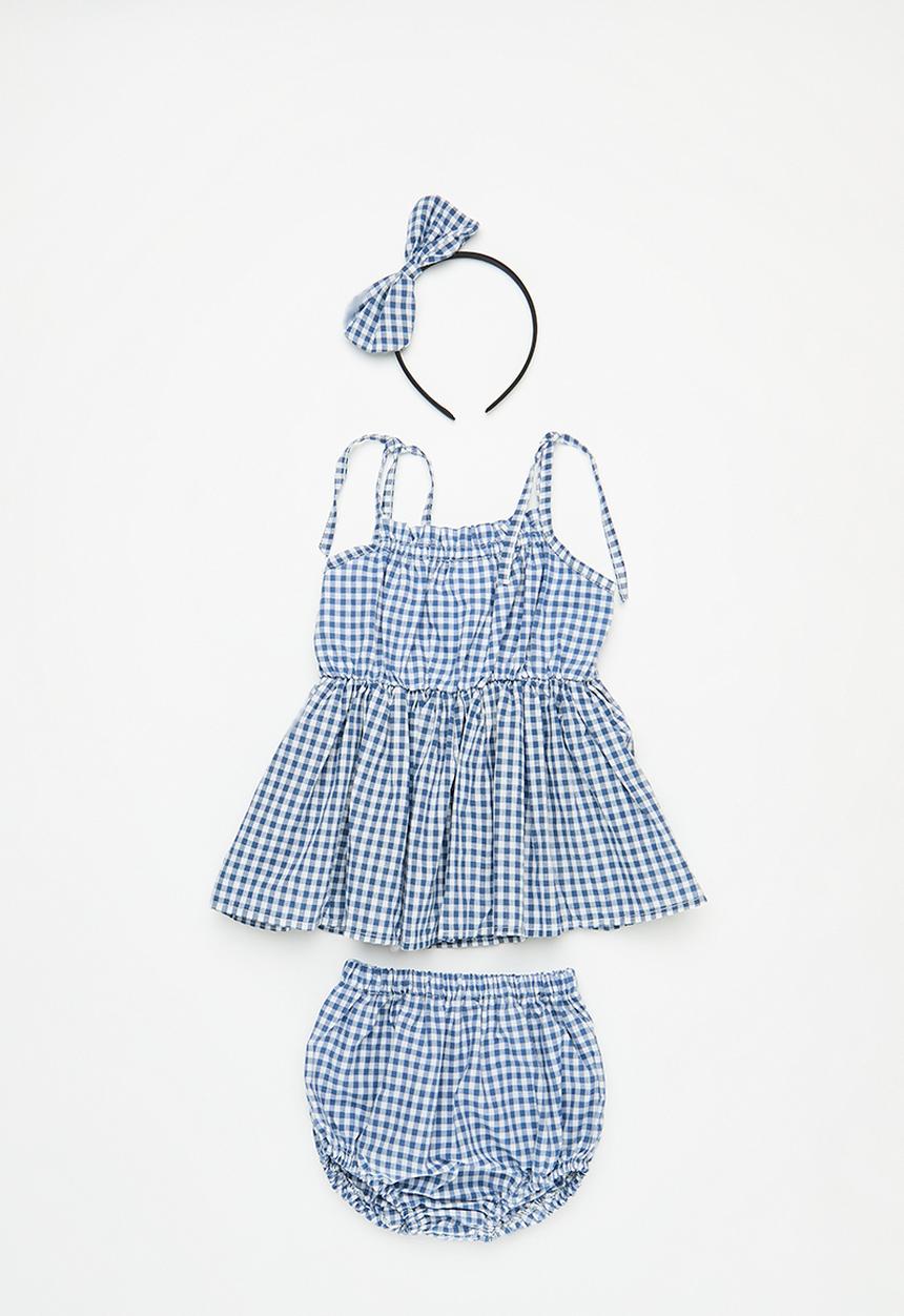 Pop Candy - Baby gingham dress and bloomer set - blue