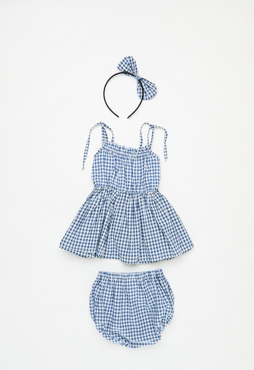 Pop Candy - Baby gingham dress and bloomer set - blue