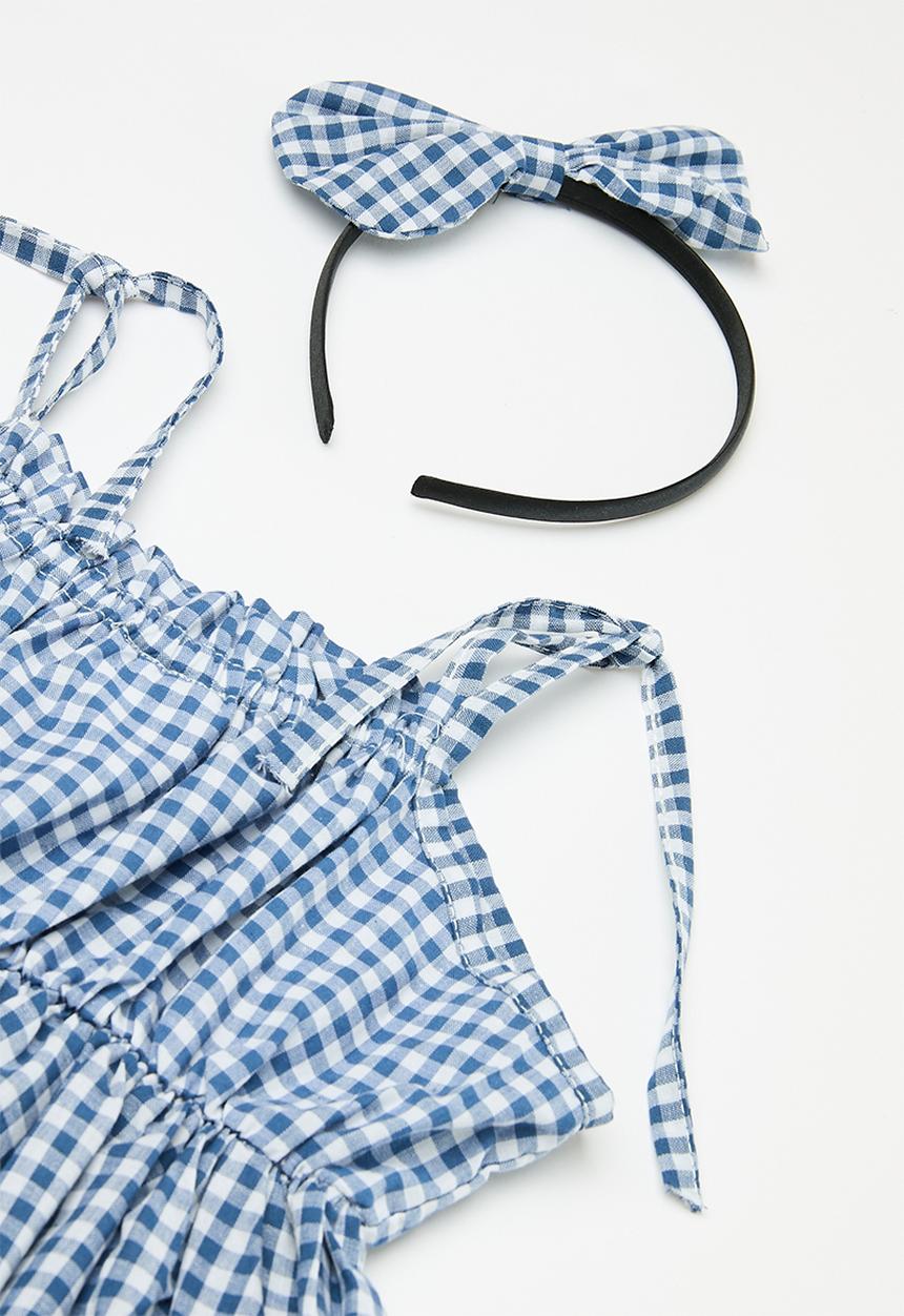 Pop Candy - Baby gingham dress and bloomer set - blue
