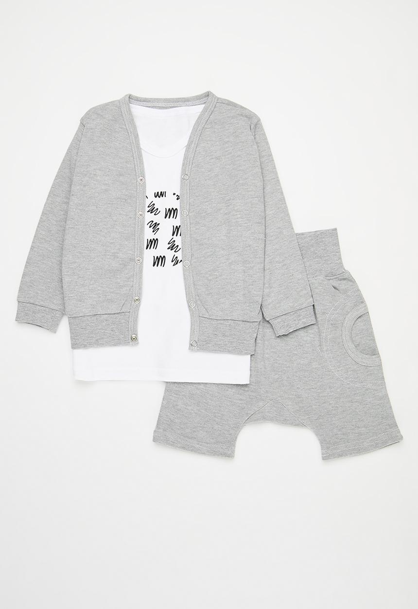 Little Lumps - 3 Pack Cardigan, T-shirt & Shorts Set - Grey