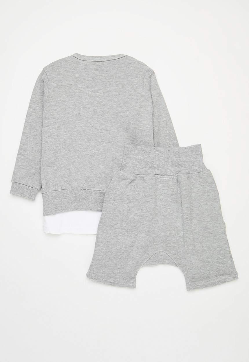 Little Lumps - 3 Pack Cardigan, T-shirt & Shorts Set - Grey