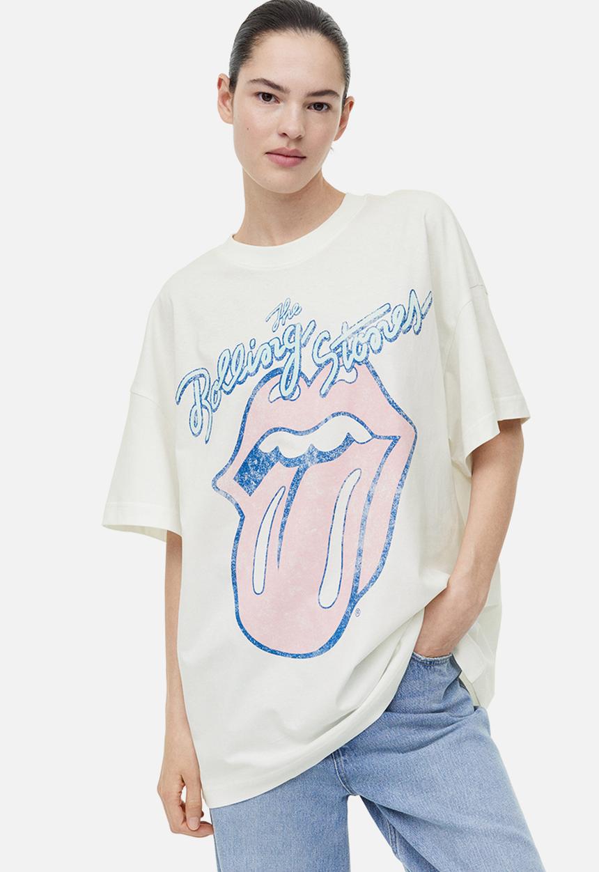 H&M - Long printed t-shirt - white/the rolling stones