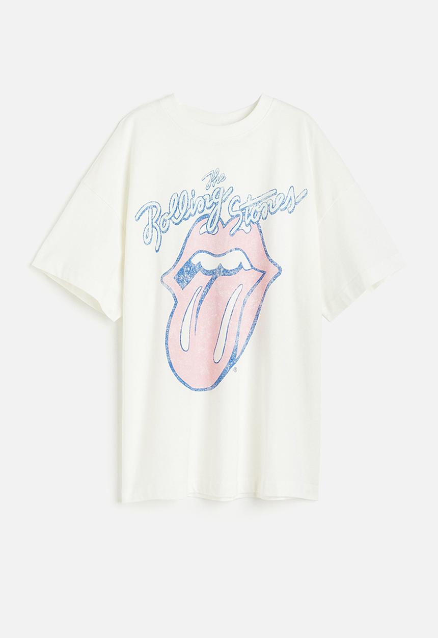 H&M - Long printed t-shirt - white/the rolling stones