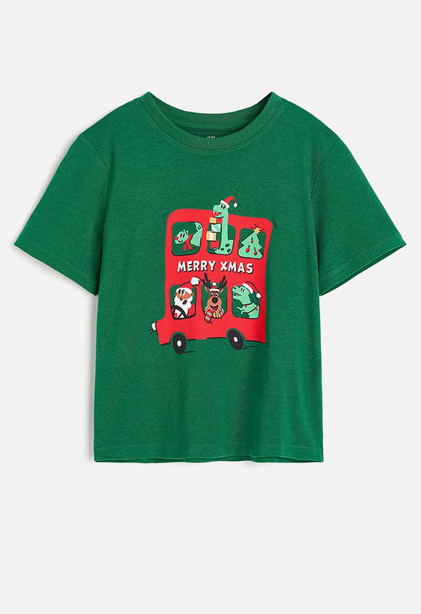 H&M - Printed t-shirt - dark green merry xmas