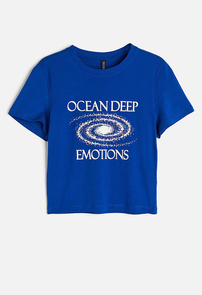 H&M - Printed cropped top - bright blue ocean deep 