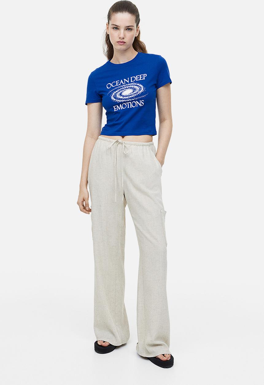 H&M - Printed cropped top - bright blue ocean deep 