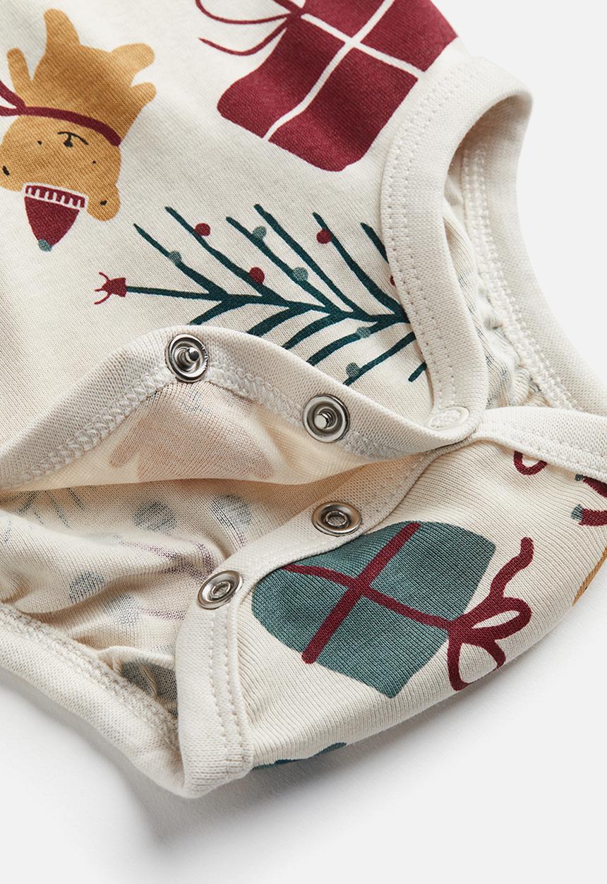 H&M - Short-sleeved bodysuit - light beige patterned