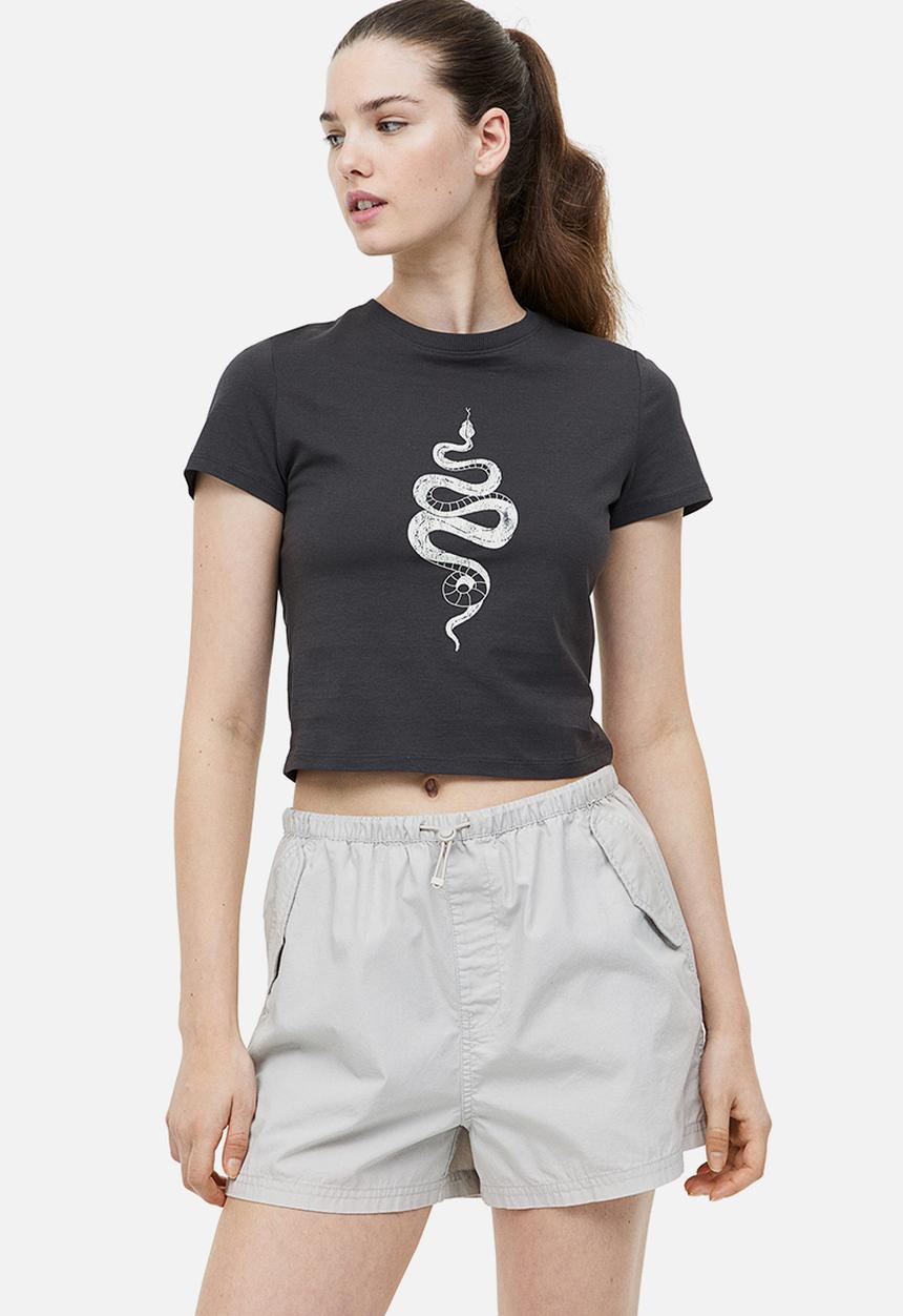 H&M - Printed cropped top - black snake 