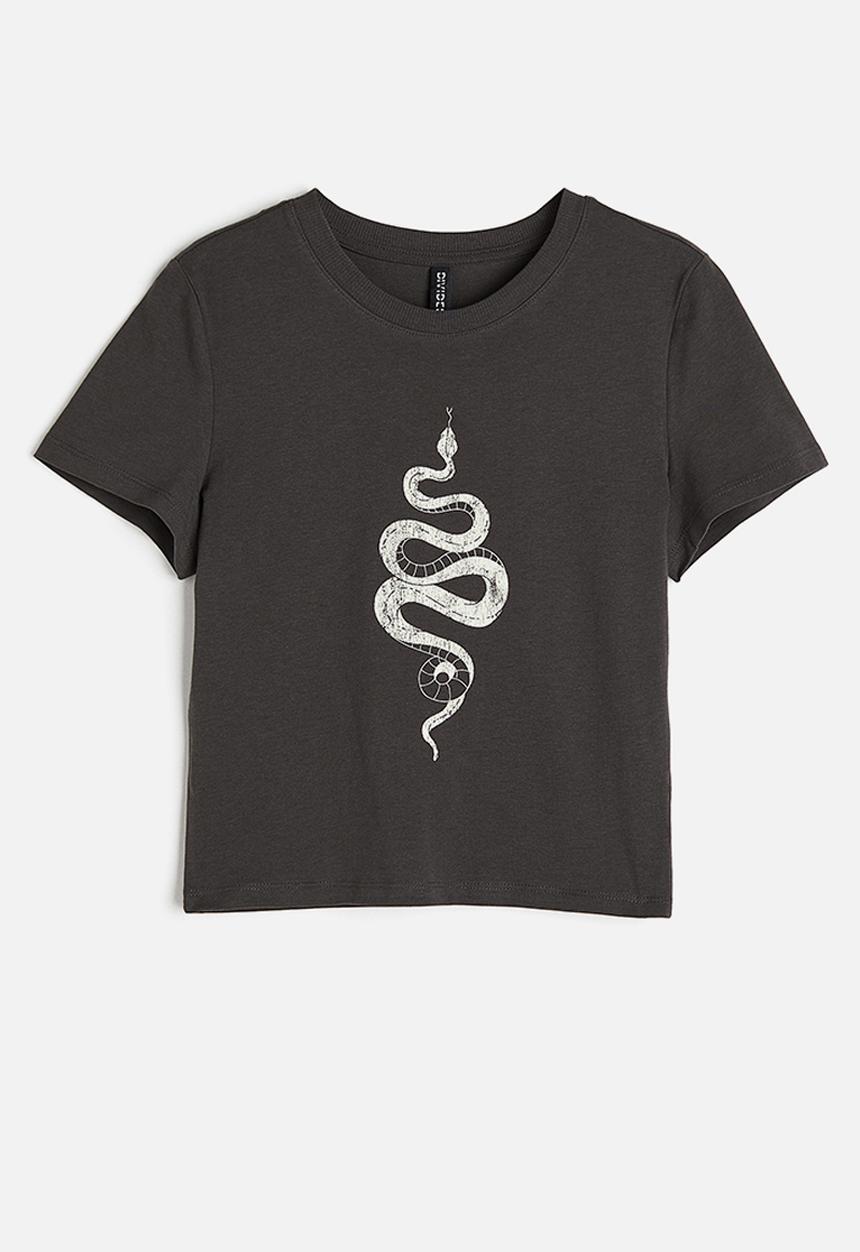 H&M - Printed cropped top - black snake 