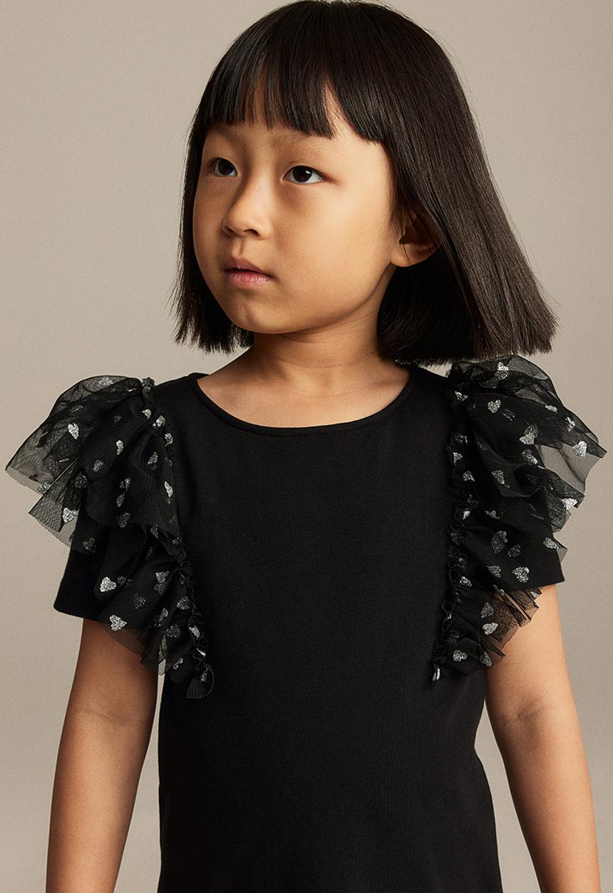 H&M - Flounce-trimmed top - black