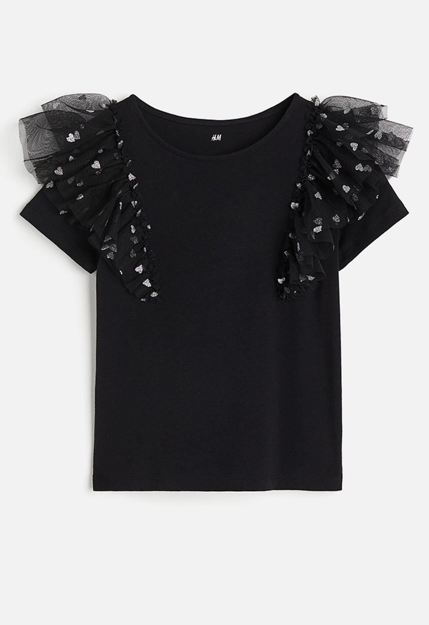 H&M - Flounce-trimmed top - black