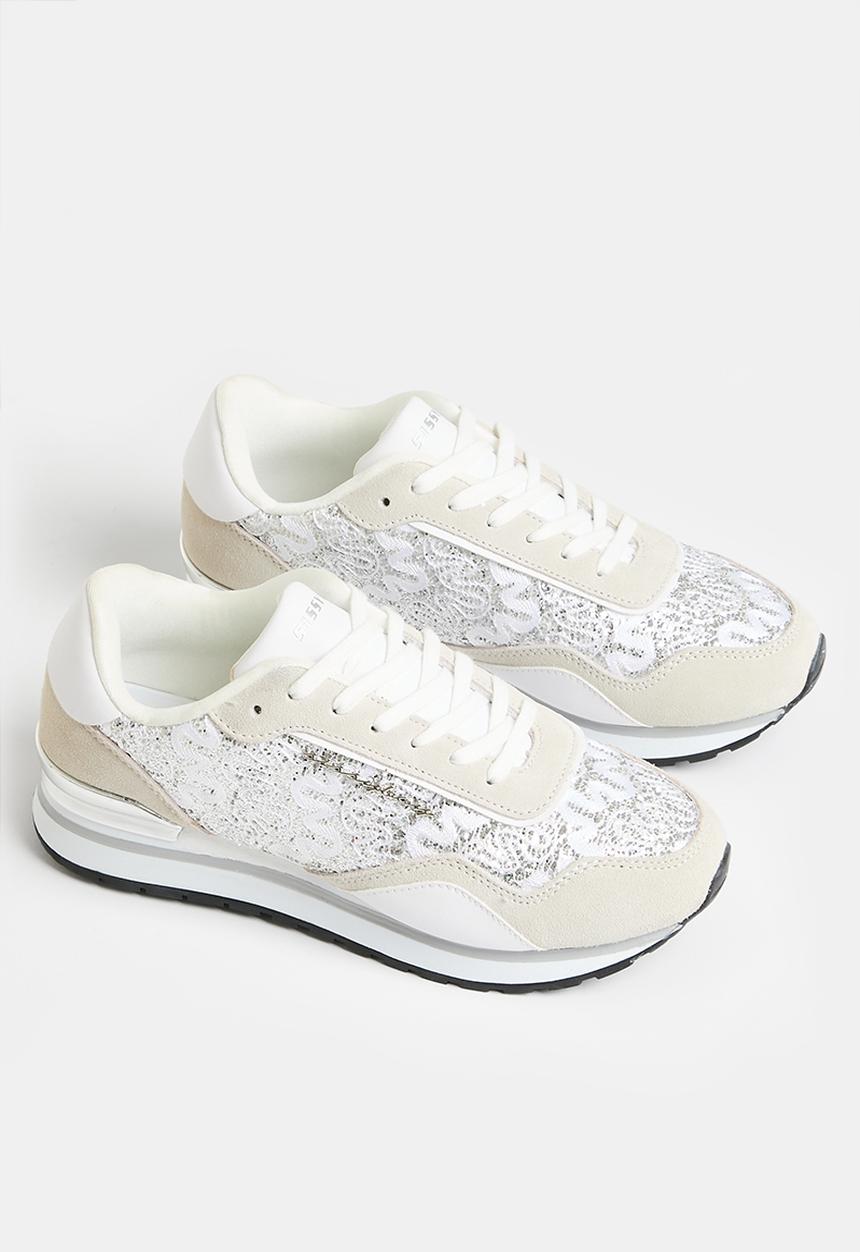 SISSY BOY - Lace glitter sneaker - white