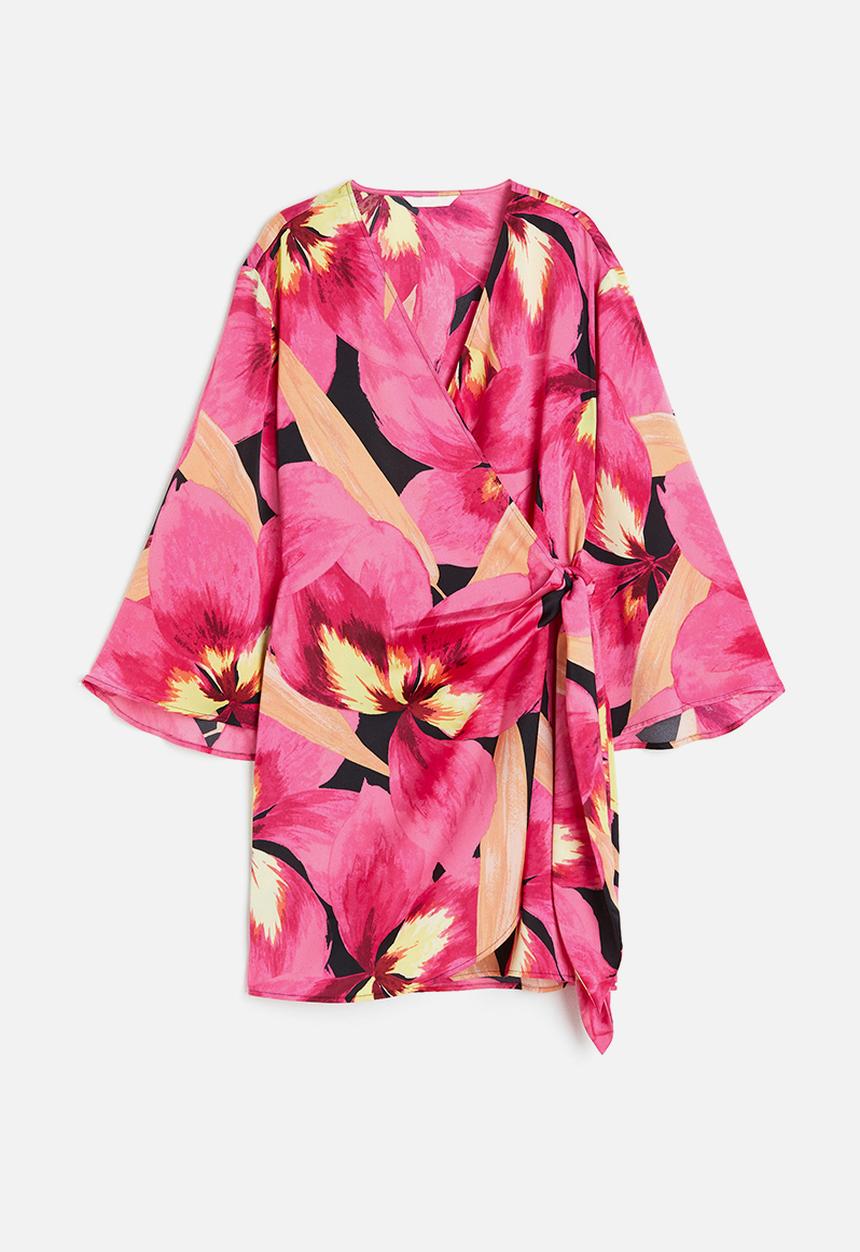 H&M - Satin wrap dress - cerise floral 