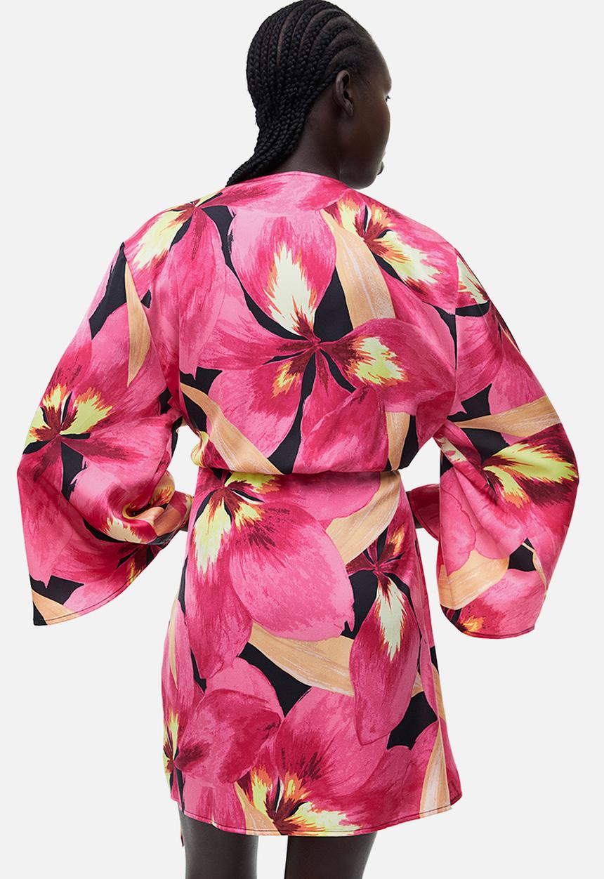 H&M - Satin wrap dress - cerise floral 