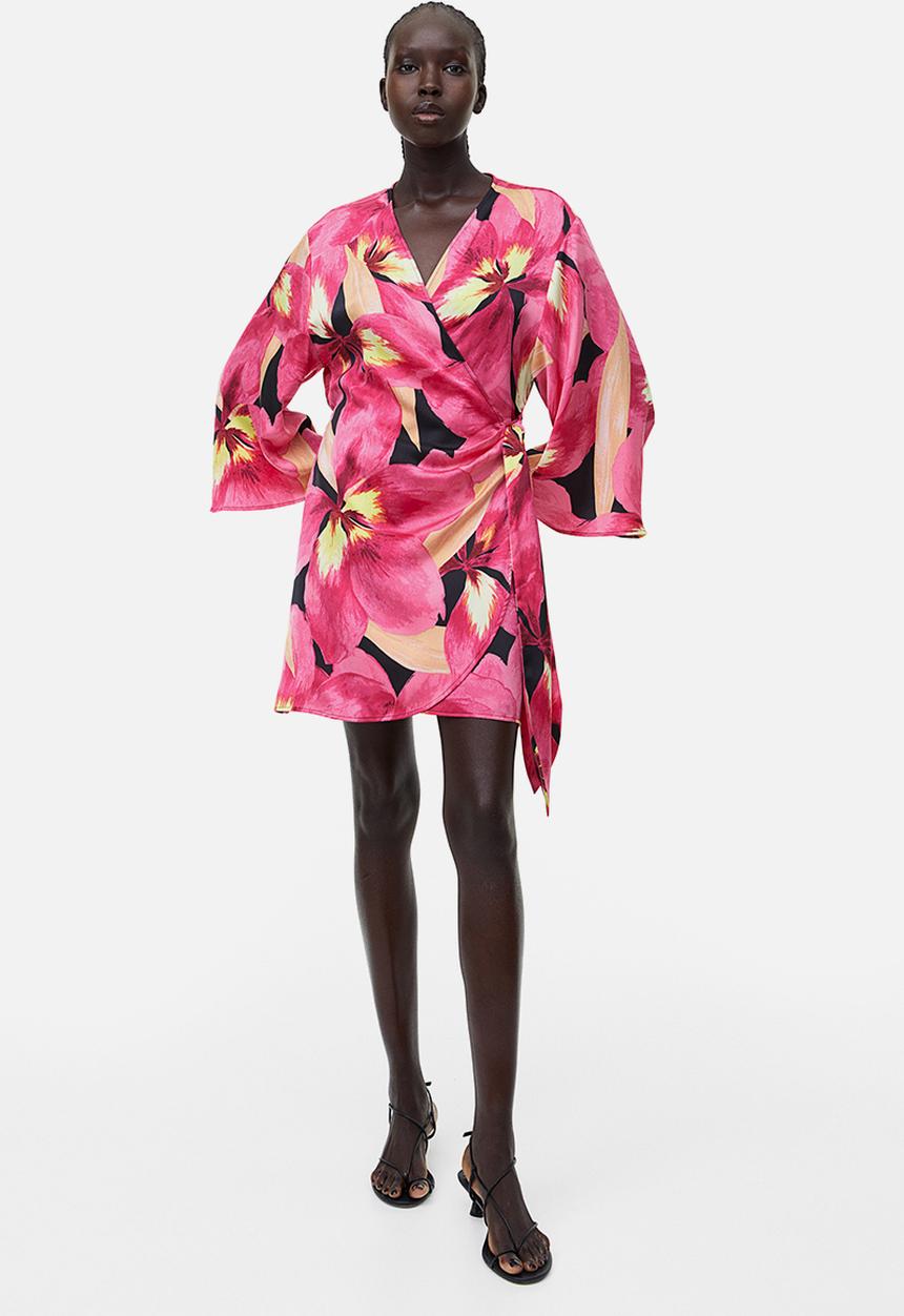 H&M - Satin wrap dress - cerise floral 