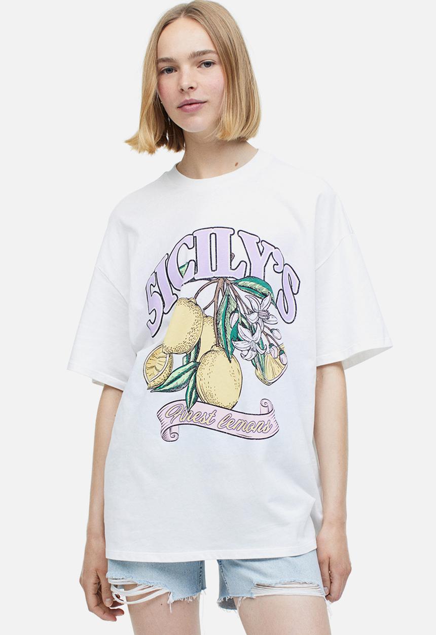 H&M - Oversized printed t-shirt - white sicily's