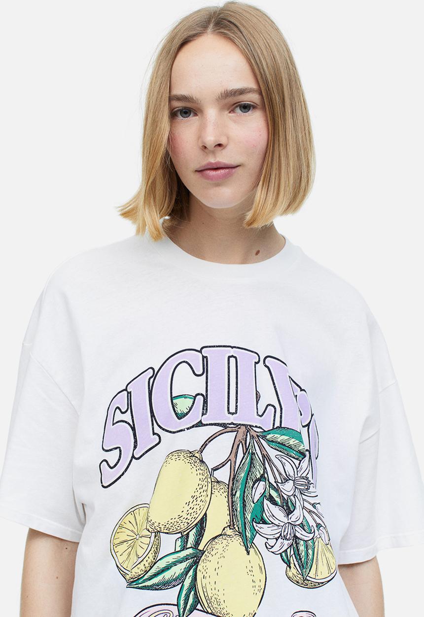 H&M - Oversized printed t-shirt - white sicily's