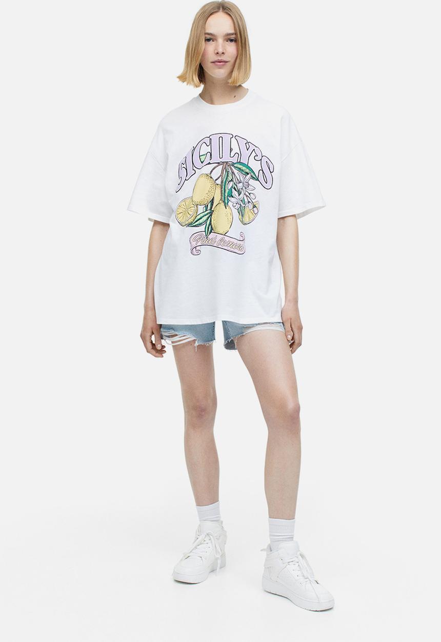 H&M - Oversized printed t-shirt - white sicily's