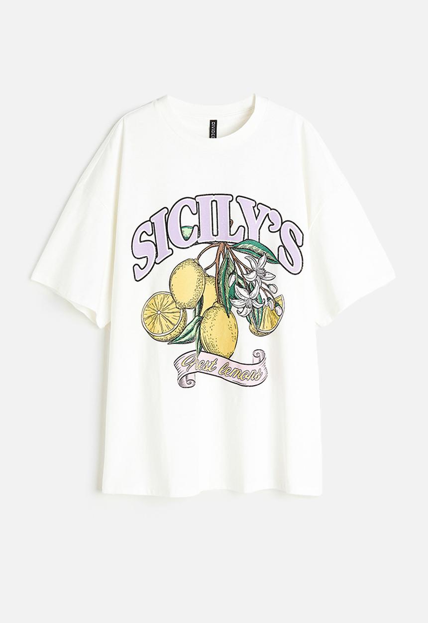 H&M - Oversized printed t-shirt - white sicily's